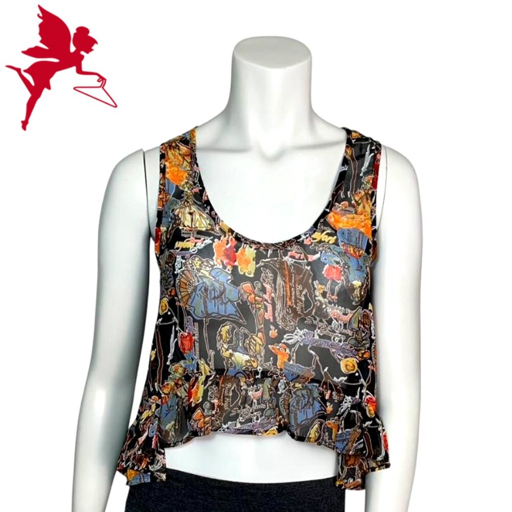 MILLAU Vintage Y2K Cropped Ruffle Edge European Summer Print Tank Top